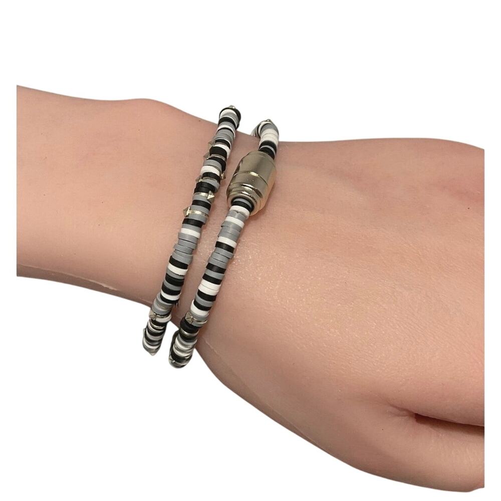 Kendra‎ Scott Black White Gray Silver Mix Reece Wrap Magnetic Bracelet